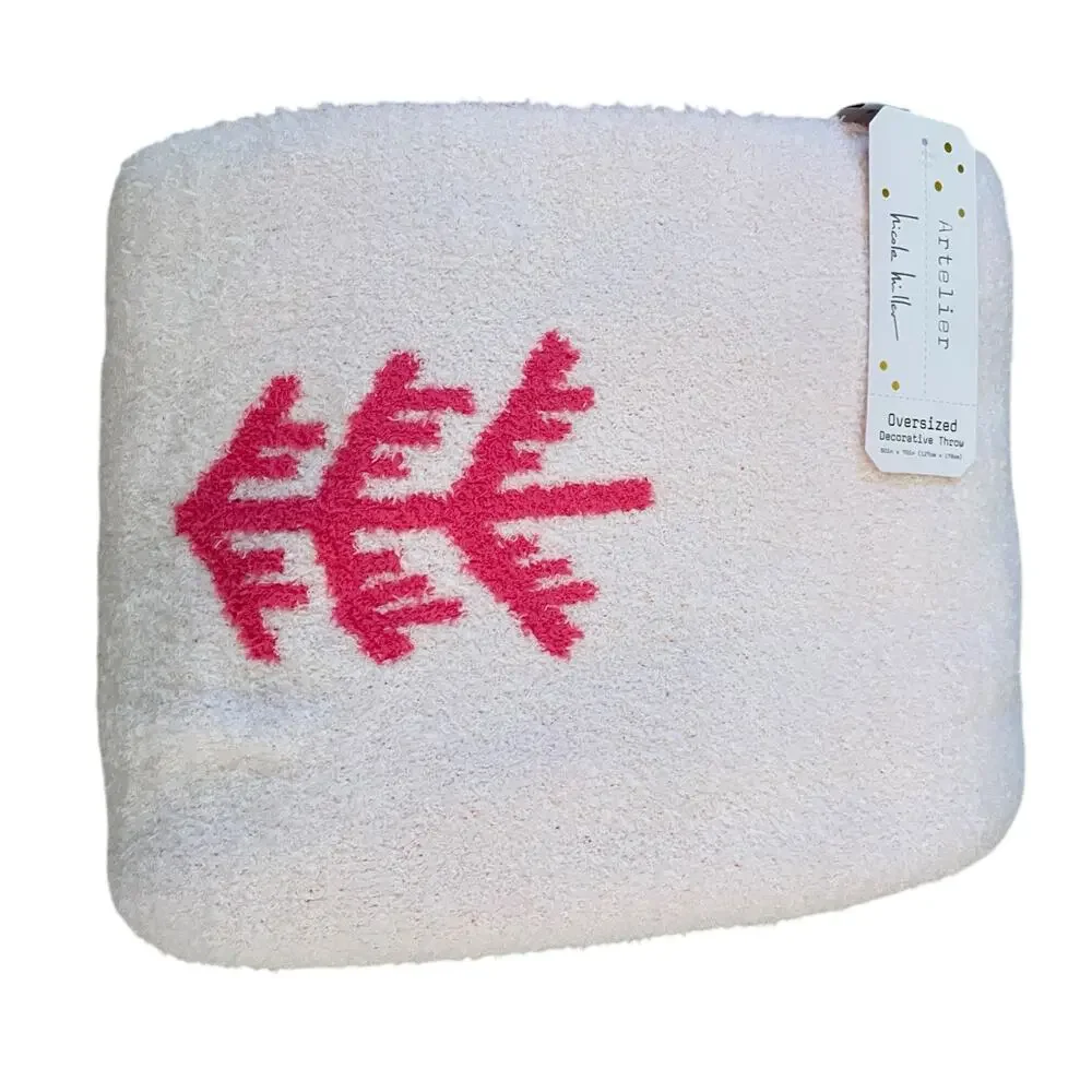 Nicole Miller Reversible Christmas Tree Throw Blanket 50x70 Hot Pink & White New